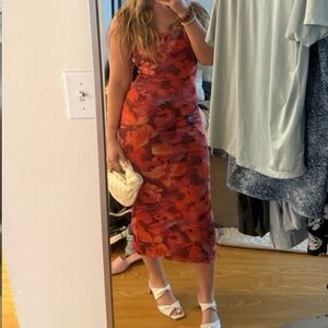 12th Tribe Vibrant Red and Black Midi Dress